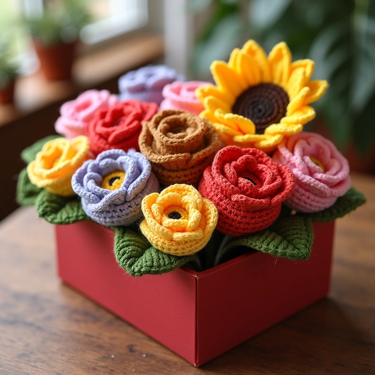 Amigurumis de flores temáticas de crochê para ocasiões especiais.