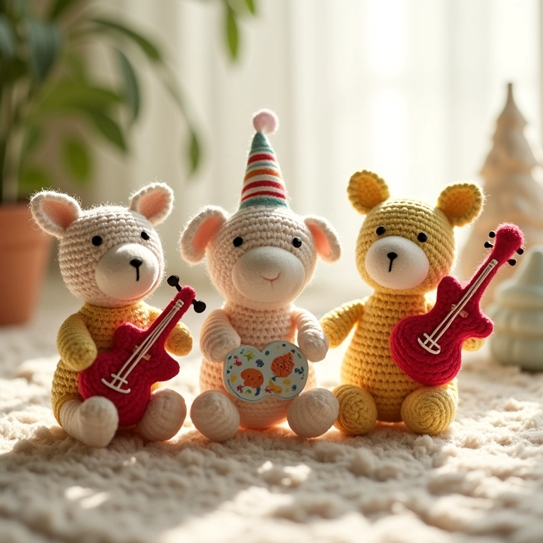 Amigurumis de instrumentos musicais para chá de bebê Musical.