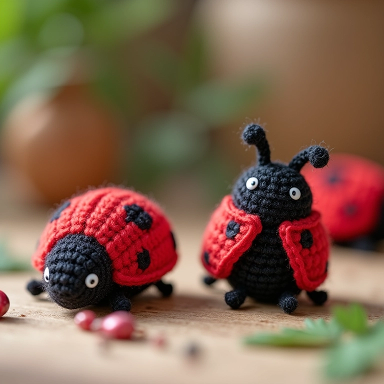 Amigurumis de joaninha e kits de pintura, lembrancinha interativa.