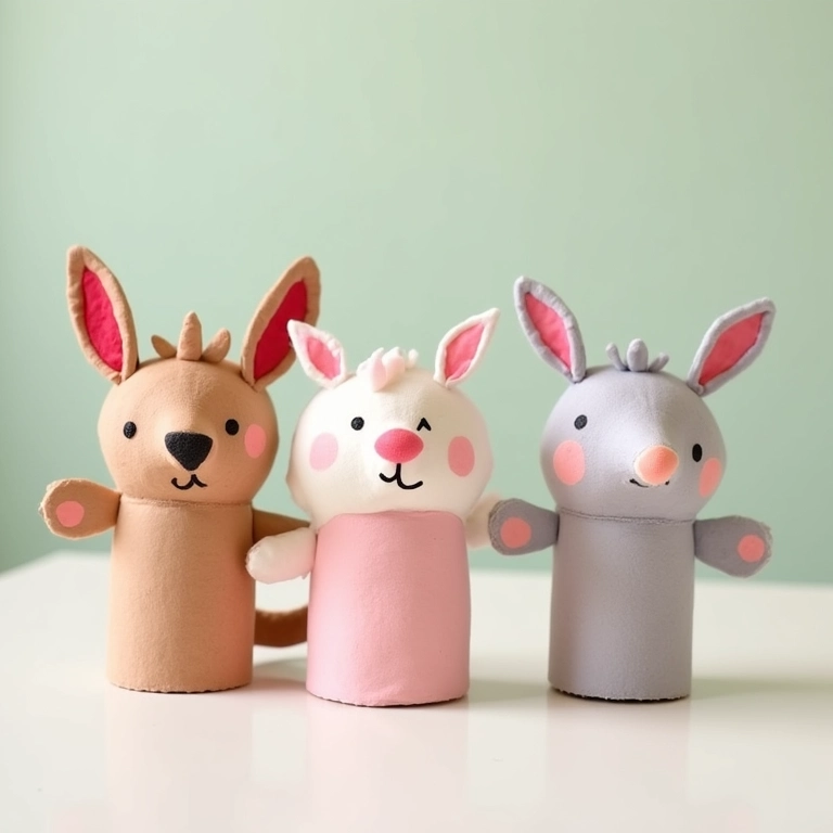 Amigurumis de rolo de papel parcialmente pintados.