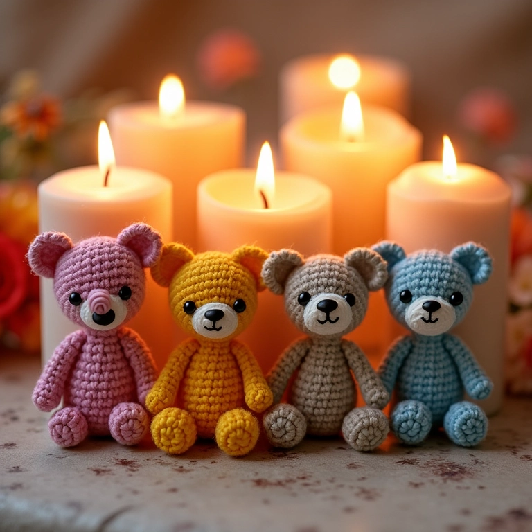 Amigurumis de velas embrulhados para presente.