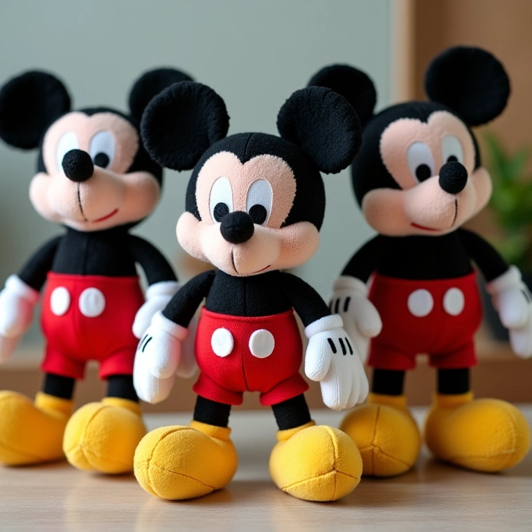 Amigurumis do Mickey com etiquetas de desconto.