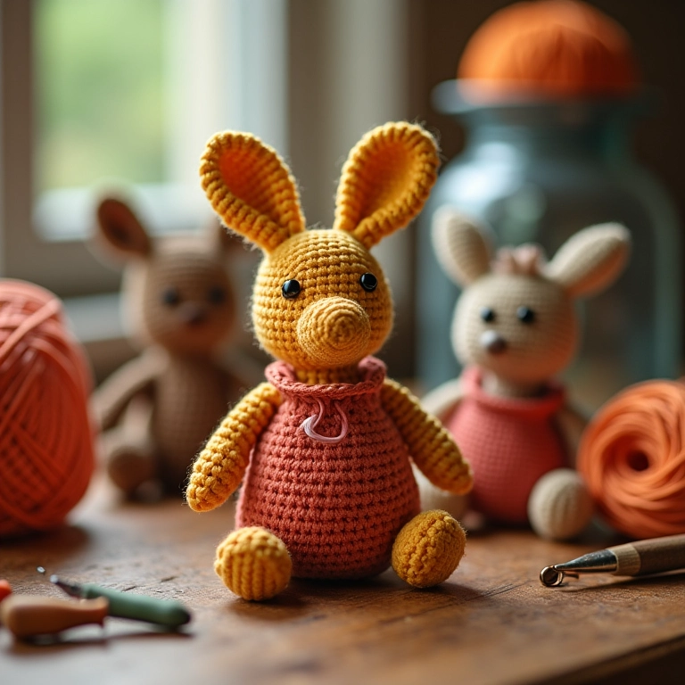 Amigurumis Patati Patatá em mesa de crochê