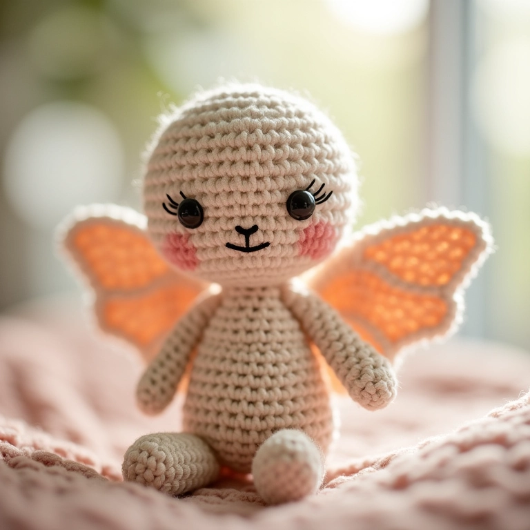 Anjinho de amigurumi delicado para lembrancinha de batizado.
