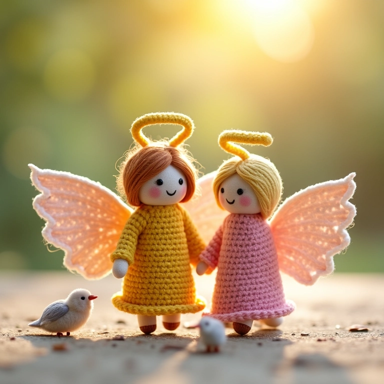 Anjos de amigurumi feitos com rolos de papel higiênico.