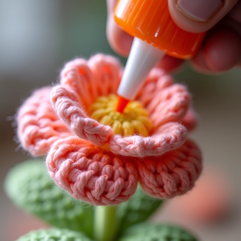Aplicação de cola em flor de fita.