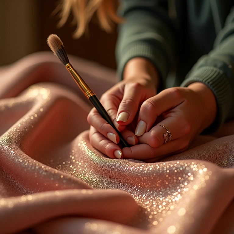 Aplicando termolina leitosa sobre o glitter para selar e proteger a peça.