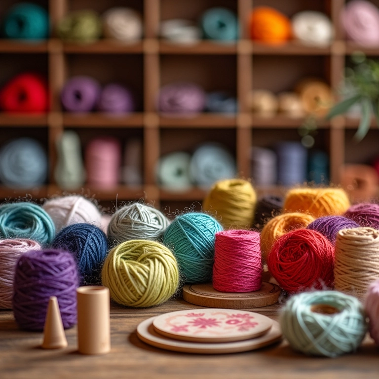 Armarinho com bases de MDF e fios coloridos.