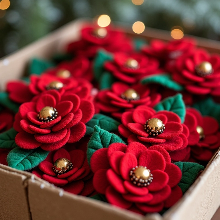 Armazenando flores de feltro após o Natal: organização e cuidado.