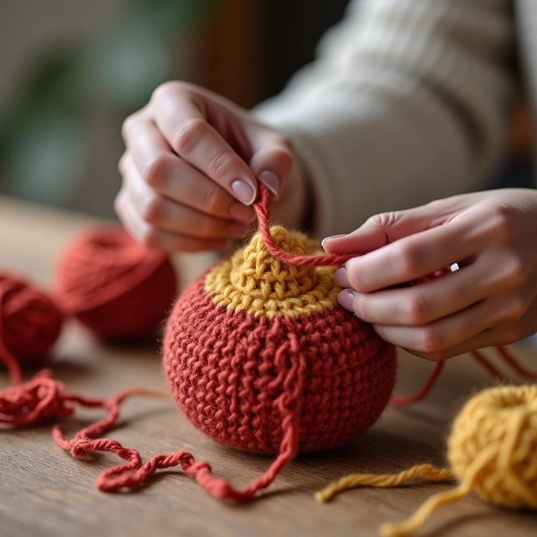 Artesã crocheta base para puff de pneu amigurumi.