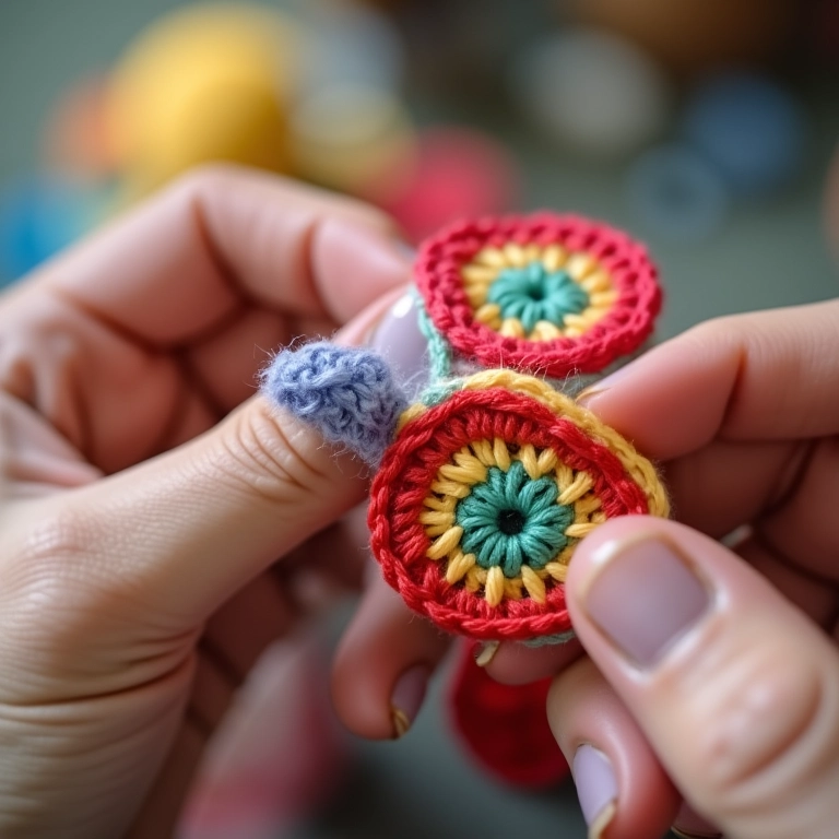Artesã crochetando tira de amigurumi para colcha, demonstrando os benefícios da técnica jelly roll.