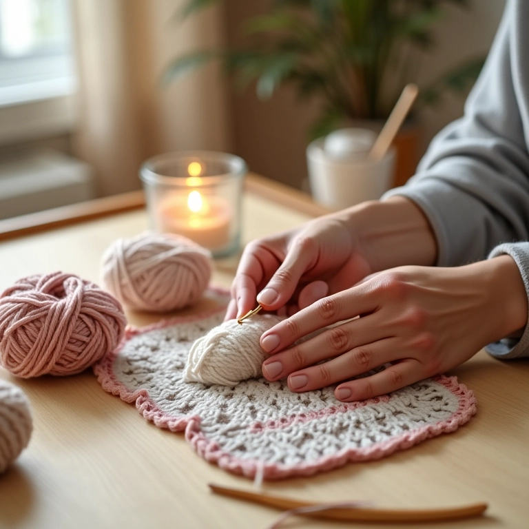 Artesã escolhendo a lã ideal para seu próximo tapete de crochê.