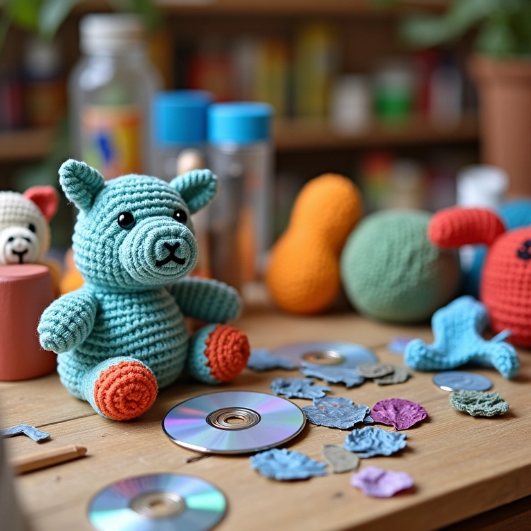 Artesanato com CD para vender: amigurumis e materiais.