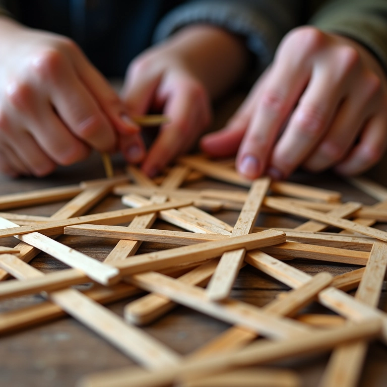 Palitos de picolé artesanato passo a passo Artesanato detalhado com palitos de picolé em mesa de madeira.