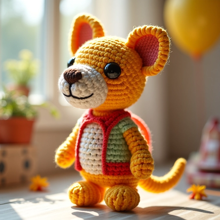 Balões decorados com tema de circo em amigurumi.