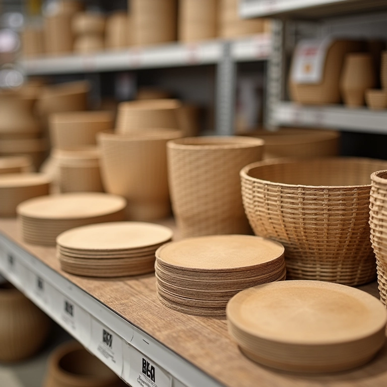 Bases de MDF para cestos em loja de artesanato.