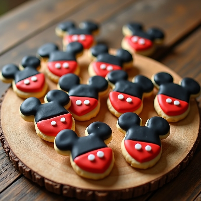 Biscoitos decorados com o tema do Mickey para lembrancinhas.