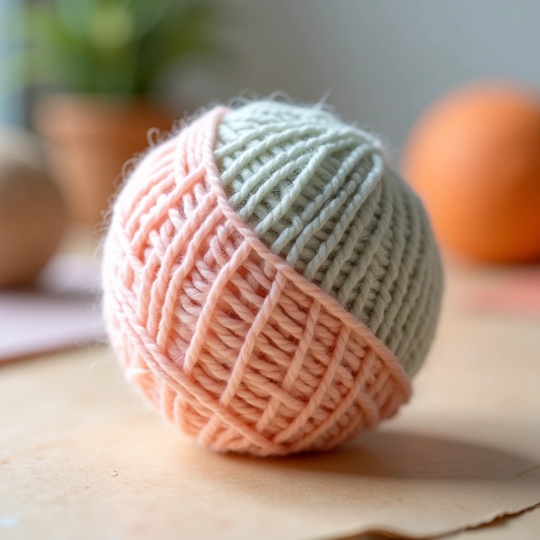 Bola de amigurumi simples feita com fios em tons pastel.