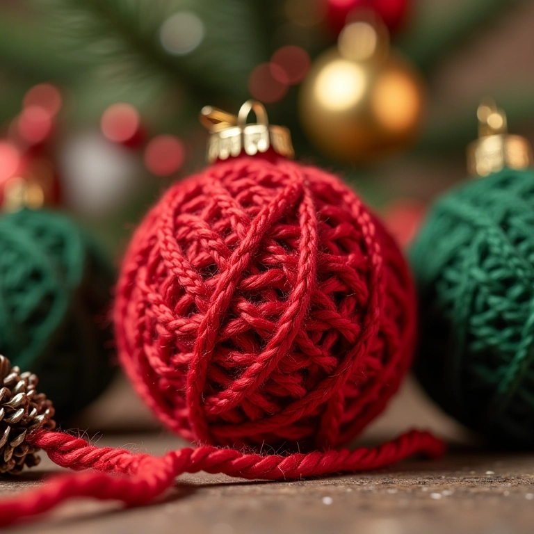 Bolas de crochê natalinas para árvore de Natal.