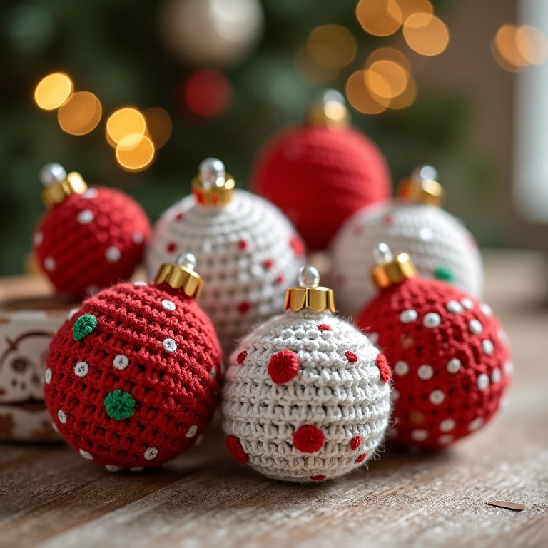 Bolas de Natal de crochê feitas com revistas e jornais reciclados.
