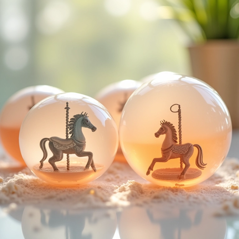 Bolhas de sabão personalizadas com detalhes de carrossel.