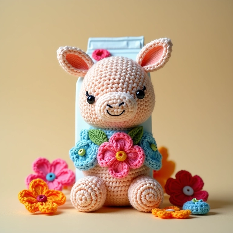 Bolsa de crochê decorada com flores e botões.