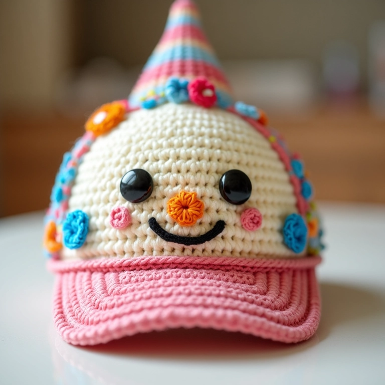 Boné de amigurumi para aniversário infantil.