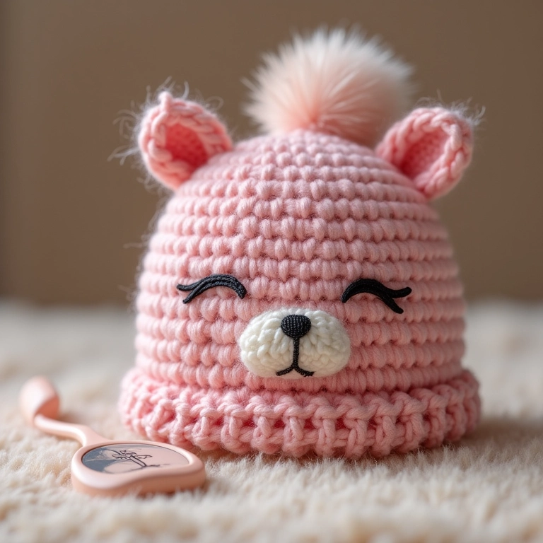 Boné de tecido de amigurumi.