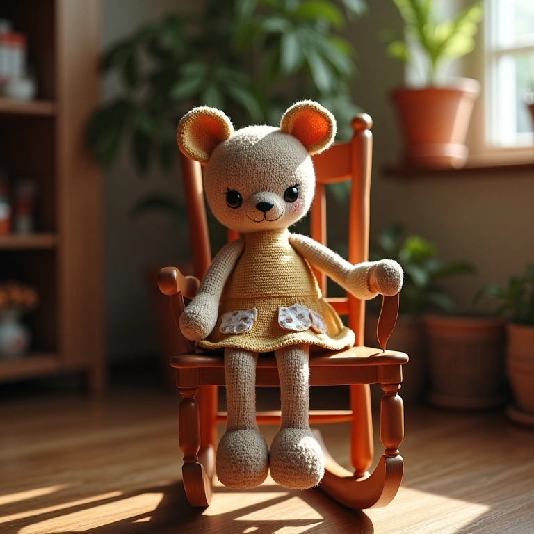 Boneca de amigurumi vintage, estilo 'Casa da Vó'.