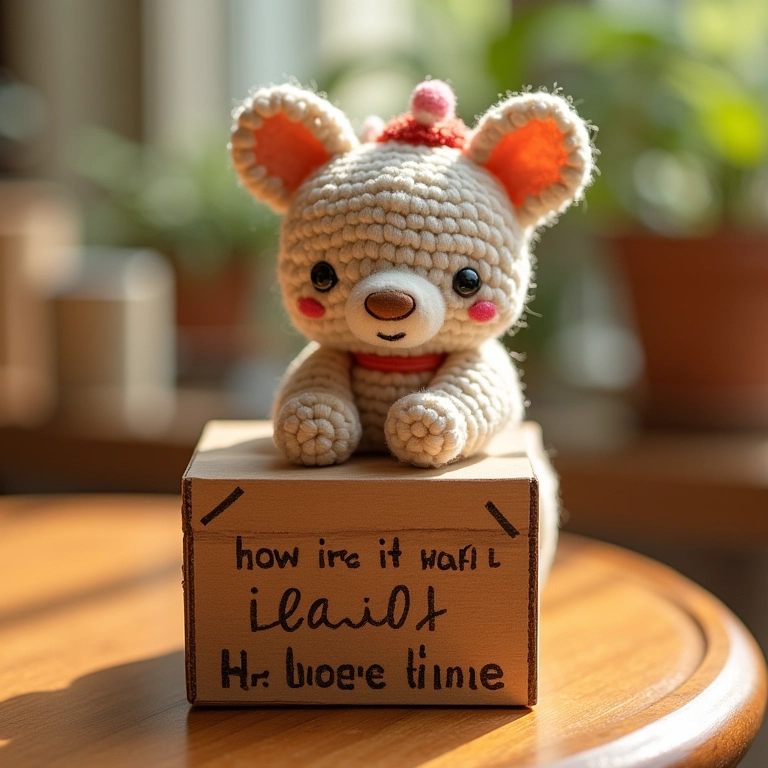 Boneca de crochê com caixa MDF com frases.