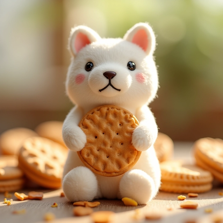 Boneco de amigurumi com detalhes em biscuit.