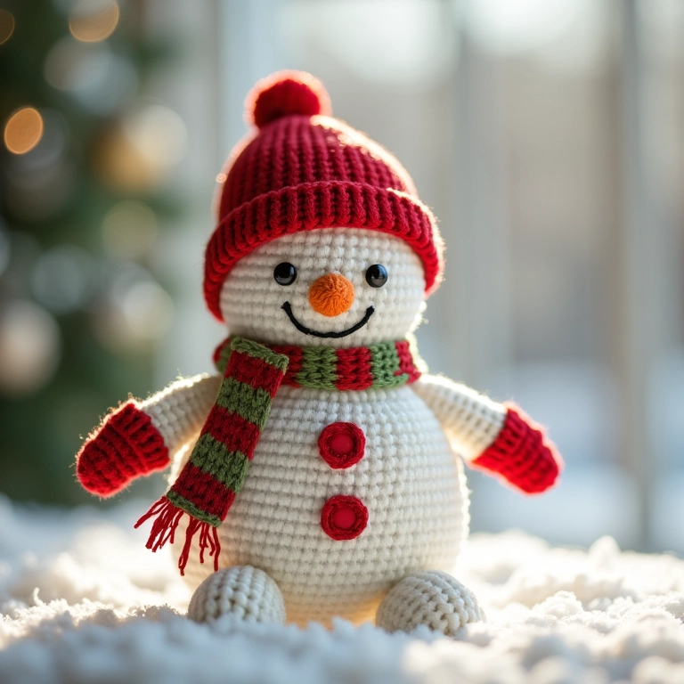 Boneco de neve de crochê feito com meias.