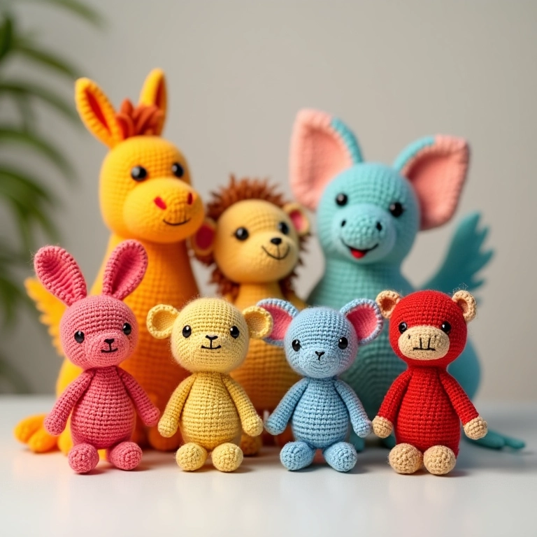 Brinquedos criativos de crochê amigurumi feitos com materiais PET reciclados e crochê.
