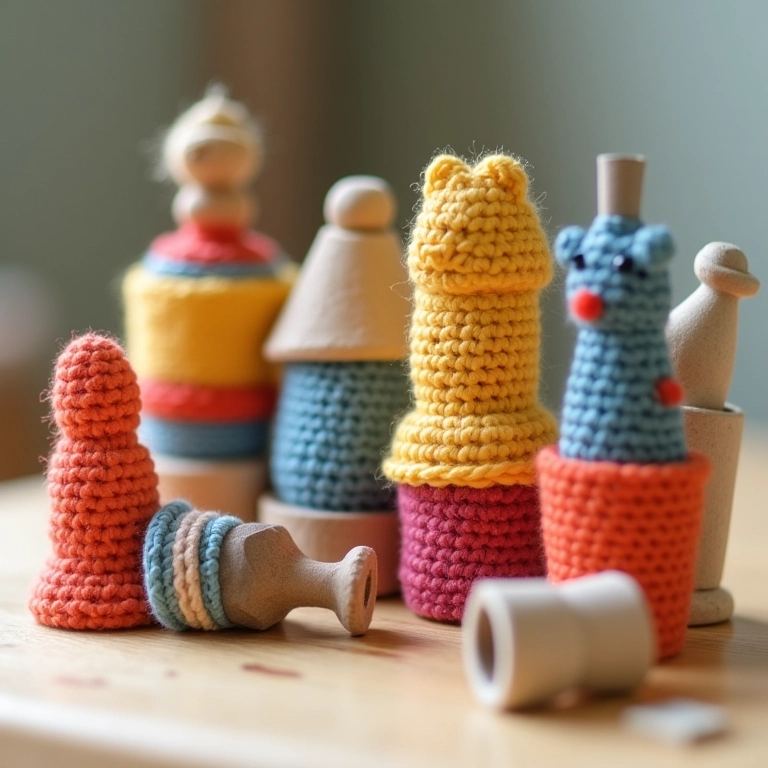 Brinquedos educativos de crochê feitos com rolo de papel.