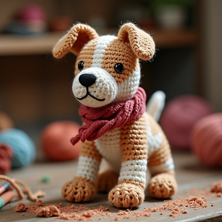 Cachorro amigurumi com efeito dirty pour.