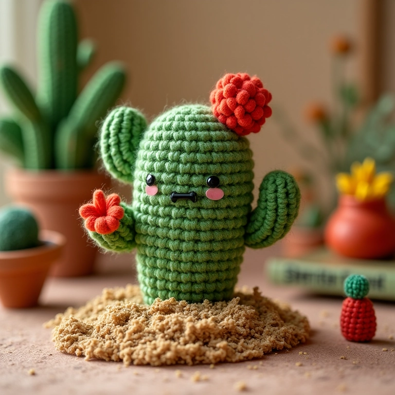Cactos de crochê decorativos para festa junina.