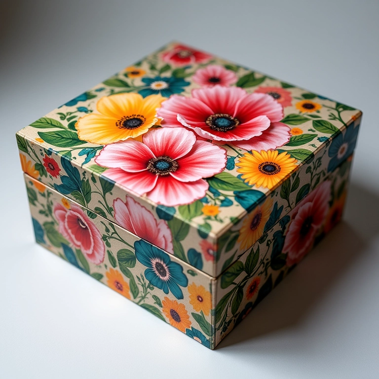 Caixa de MDF decorada com decoupage floral colorida.