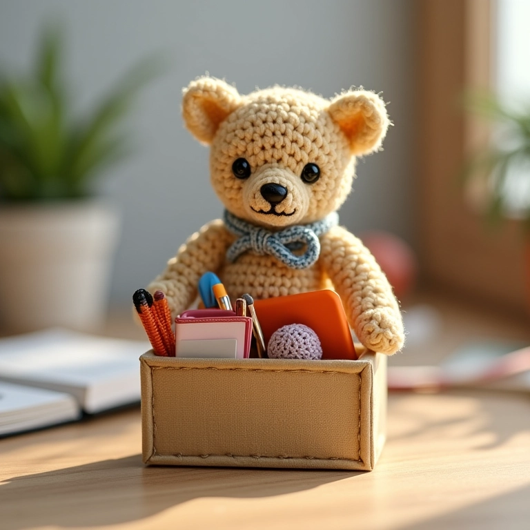 Caixa de sapato de amigurumi porta treco para escritório.