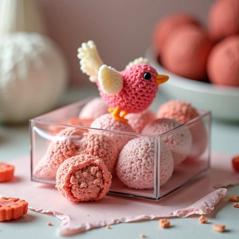 Caixinhas de acrílico com mini suspiros e amigurumis de passarinho.