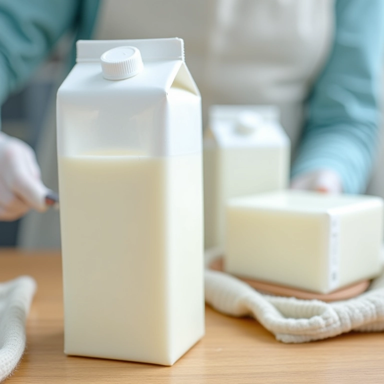 Caixinhas de leite sendo limpas antes de serem usadas para artesanato.