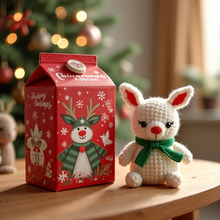 Caixinhas decoradas com temas natalinos em amigurumi.
