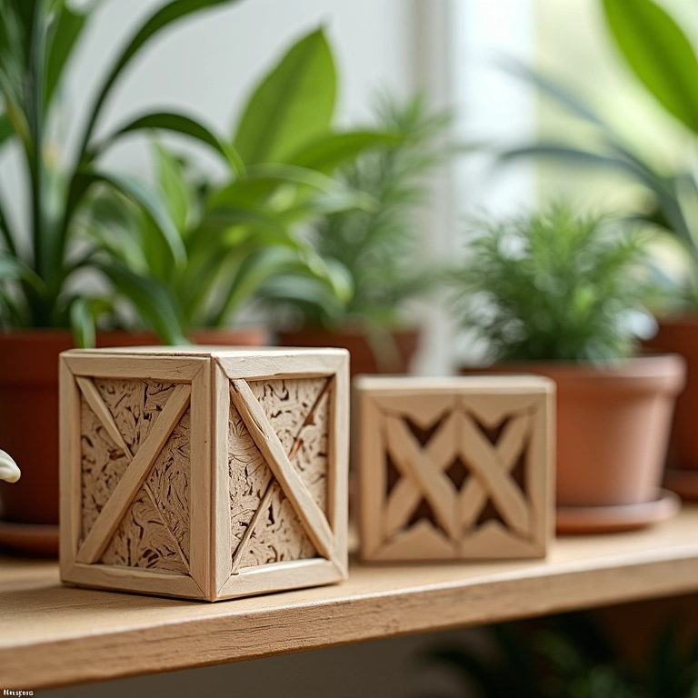 Caixinhas decorativas feitas de palitos de picolé com design geométrico.