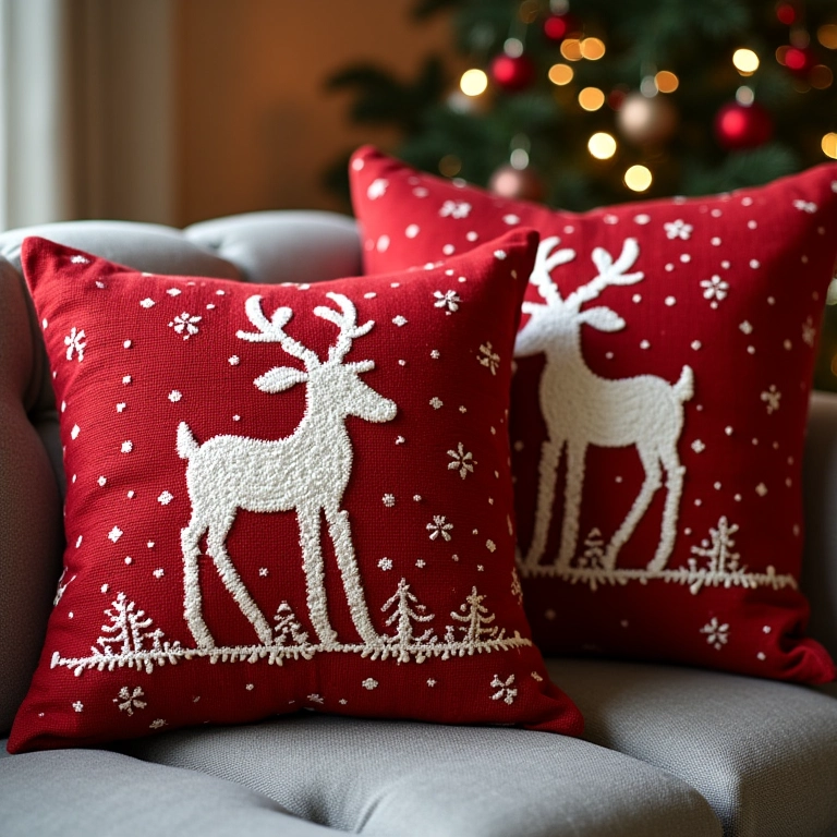 Capas de almofada de crochê natalinas.