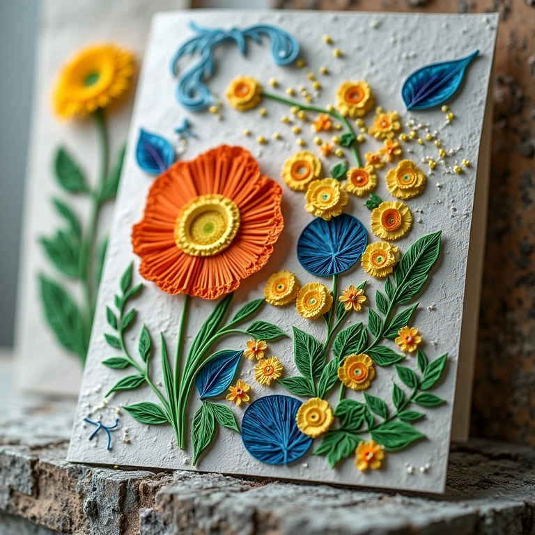 Cartões personalizados com arte quilling e motivos brasileiros.