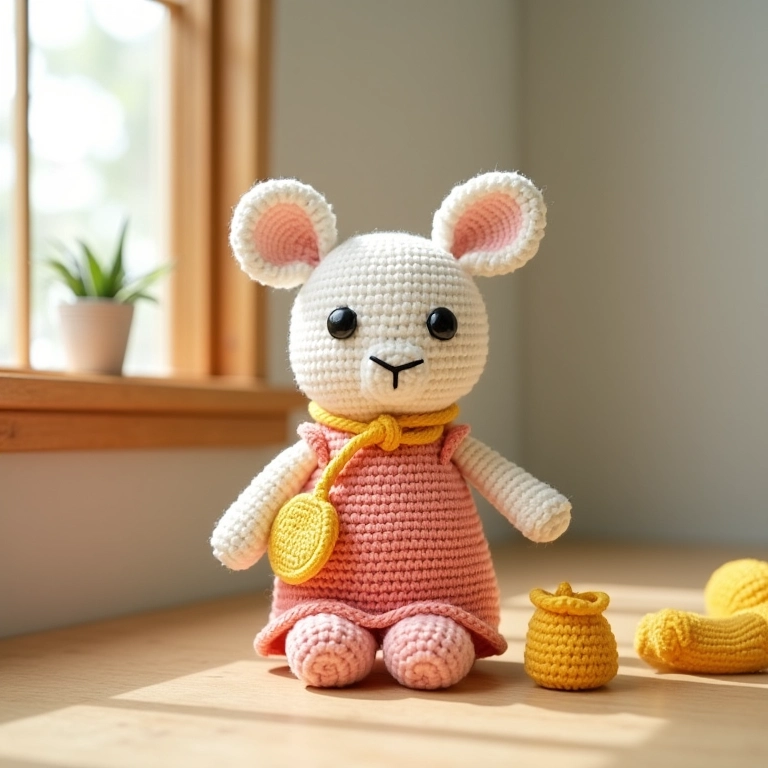 Casinha de amigurumi segura para crianças, com materiais macios.