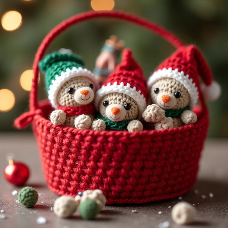 Cesta de Natal personalizada com amigurumis.