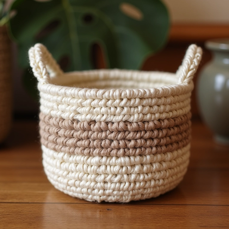 Cesto de crochê com base de MDF à venda em comércio local.