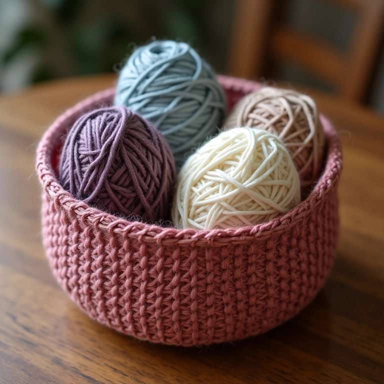 Cesto de crochê com diferentes pontos e texturas.