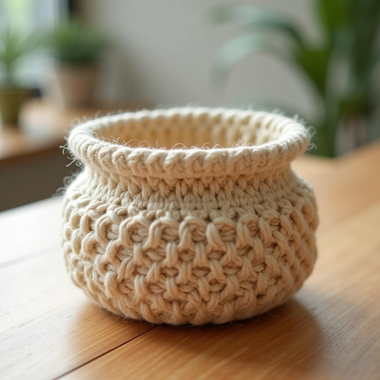 Cesto de crochê sendo bloqueado após a confecção.