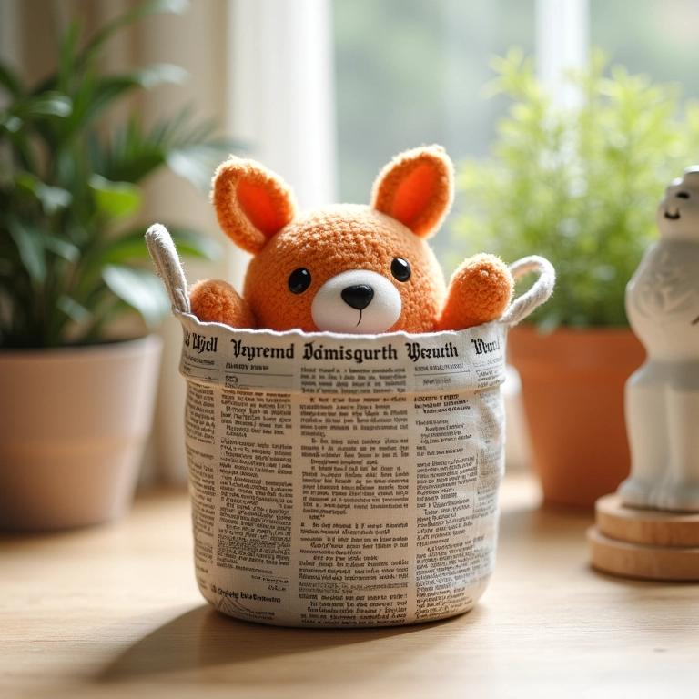 Cesto de jornal de amigurumi com acabamento perfeito e decoração charmosa.